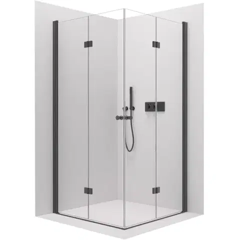 Sprchovacie kúty CERANO - Sprchovací kút Volpe Duo Ľ/P - 6 mm - čierna matná, transparentné sklo - 120x70x190 - zalamovacie CER-669580