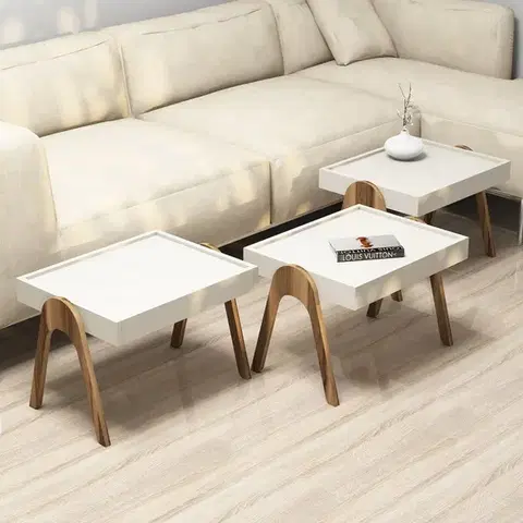 Konferenčné stolíky Sada odkladacích stolíkov (3 kusy) Roma - Walnut, Cream