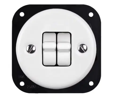 Predlžovacie káble Elhard - Keramický retro dvojitý vypínač s páčkou bez rámčeka č. 6+6 biela KV1255W