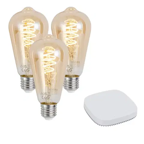 LED osvetlenie Sada 3 inteligentných stmievateľných LED žiaroviek E27 ST64 4,9 W 320 lm 2500 K vrátane Zigbee Smart Hub