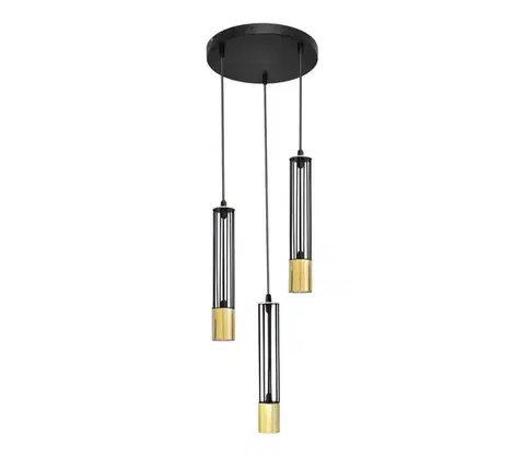 Svietidlá  LED Luster na lanku BARS 3xGU10/4,8W/230V čierna/zlatá W-KD 1115/3 GO+BK+GO