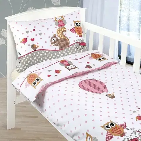 Obliečky Bellatex Detské bavlnené obliečky do postieľky Beáta Sovička ružová, 100 x 135 cm, 45 x 60 cm, 100 x 135 cm, 45 x 60 cm