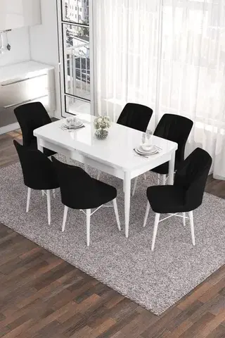 Jedálenské sety Extendable Dining Table & Chairs Set (7 Pieces) Eva - White, Black
