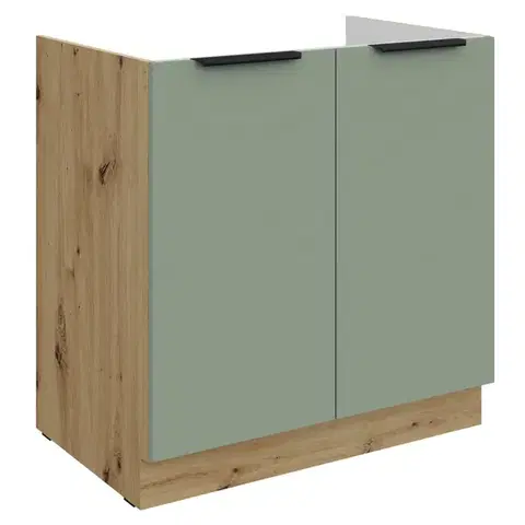Kuchynské dolné skrinky KONDELA Arsany 80 ZL 2F BB drezová kuchynská skrinka aquamarine / dub artisan