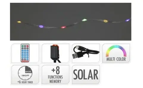 Záhradné lampy Kinekus Svetlo 480 LED, 24m, reťaz, farebné, solárne s časovačom, s funkciami