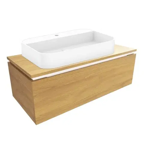 Kúpeľňový nábytok Kúpeľňová skrinka s umývadlom a krycou doskou SAT Feel 100x30x46 cm dub medový mat SATFEEL100DMDU SATFEEL100DMDU
