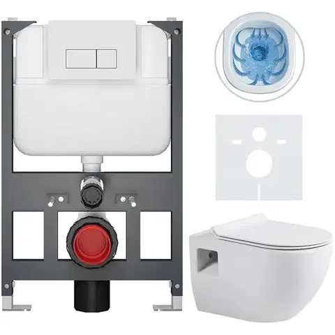 Záchody CERANO - Kompletný WC set Basic/Dure - biela lesklá - WC tlačidlo Modulo/Biela - závesné - nízky modul - predstenová inštalácia - 51x35 CER-8050BD85918