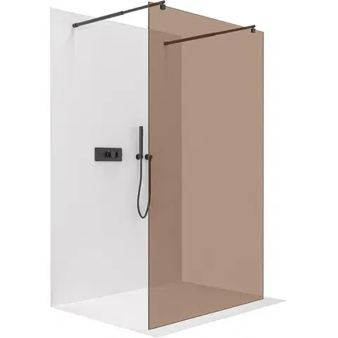 Sprchové dvere CERANO - Sprchová zástena Walk-in Onyx Duo Ľ/P - 8 mm - guľatá vzpera - čierna matná, bronzové sklo - 90x200 CER-687715