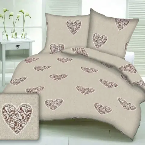 Obliečky Obliečky bavlnené Love hnedé 200x140cm+90x70cm TiaHome