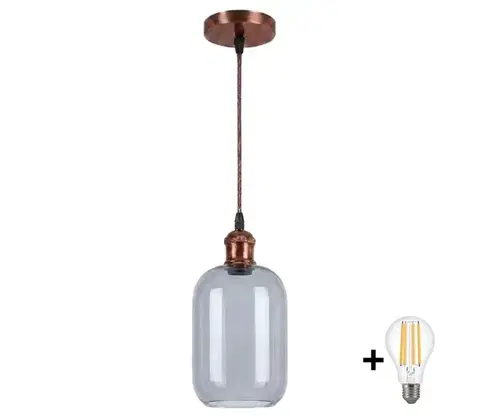 Svietidlá BRILAGI - LED luster na lane R GLASS 1xE27/60W/230V pr. 14 cm medená/dymovo sivá NSTK7757+AI0179