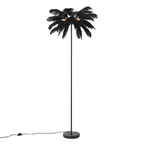 Stojace lampy Stojacia lampa Art Deco čierna s čiernym perím - Peahen
