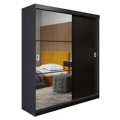Spálňové šatníkové skrine Skriňa Retro 138 5L grafit/ Dvierka čierna