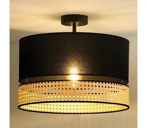 Svietidlá  - Prisadený luster DOUBLE RATTAN 1xE27/15W/230V pr. 40 cm čierna/béžová 604635