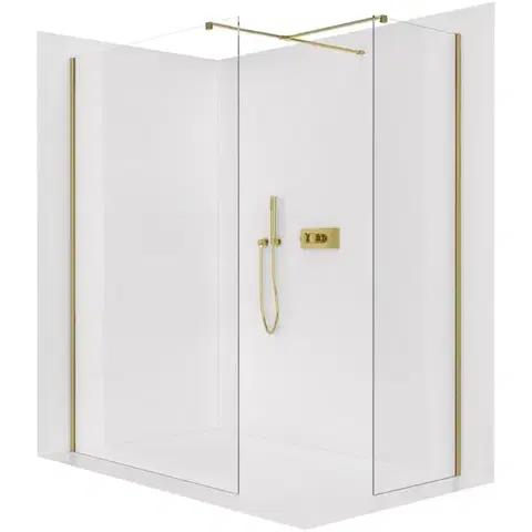 Sprchovacie kúty CERANO - Sprchová zástěna Walk-in Onyx T L/P - 8 mm - hranatá vzpěra - zlatá, transparentní sklo - 110x60x200  CER-8050BD3601