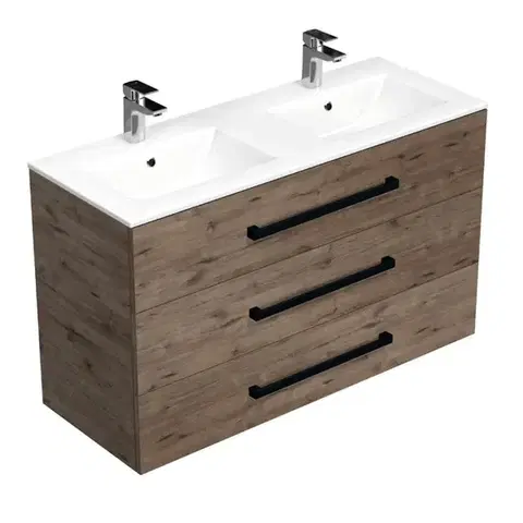 Kúpeľňový nábytok Kúpeľňová skrinka s čiernou úchytkou a umývadlom SAT Cube Way 120x76,5x46 cm dub Wellington mat CUBE46C1203DWMOD CUBE46C1203DWMOD