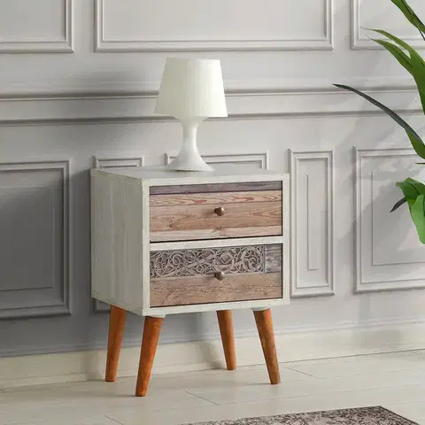 Nočné stolíky BLESS štýlový nočný stolík, biela / orech