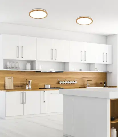 Stropná svetla stropná lampa Kato LED 16W biela, svetlé drevo