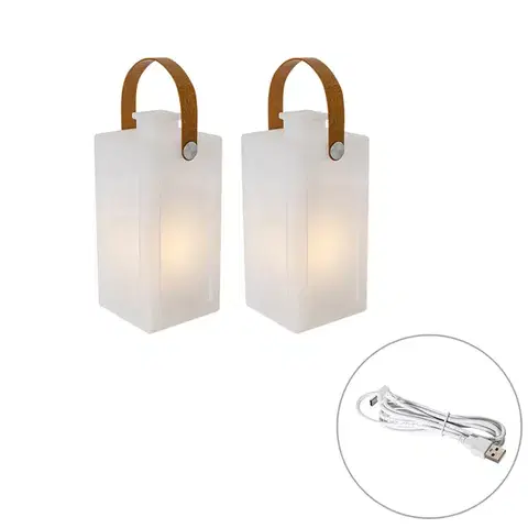 Lampy Sada 2 stolových lámp biely efekt plameňa nabíjateľná IP44 - Stard