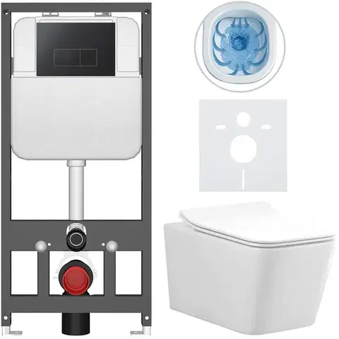 Záchody CERANO - Kompletný WC set Basic/Forte - biela lesklá - WC tlačidlo Modulo/Čierna - závesné - predstenová inštalácia - 51x36 CER-8050BD86143