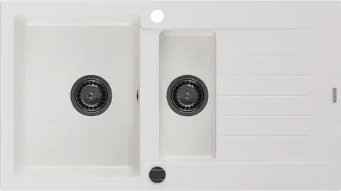 Kuchynské drezy MEXEN/S MEXEN/S - Matias granitový drez 1.5 s odkvapkávačom 900x505 mm, biela, + čierny sifón 6502901505-20-B
