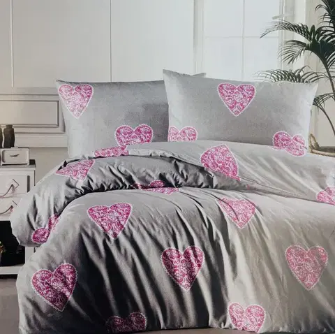 Obliečky Obliečky bavlnené Love ružové TiaHome - 1x Vankúš 90x70cm, 1x Paplón 140x200cm