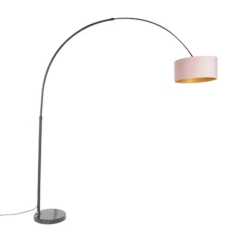 Oblúkové lampy Oblúková lampa čierna zamatový tienidlo ružový so zlatom 50 cm - XXL