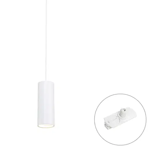 Koľajnicové svetelné systémy Dizajnová závesná lampa biela vrátane 1-fázového koľajnicového adaptéra - Iconic Tubo