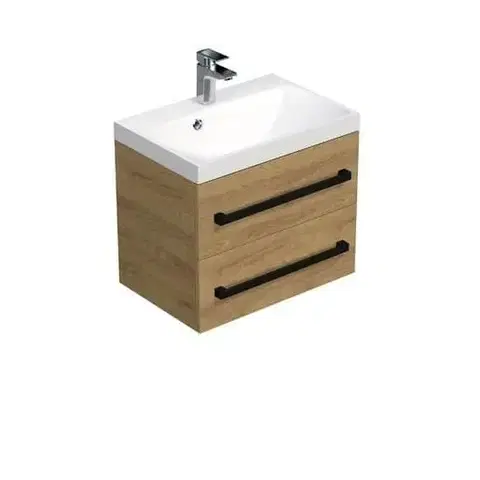 Kúpeľňový nábytok Kúpeľňová skrinka s čiernou úchytkou a umývadlom SAT Cube Way 60x53x40 cm dub Hickory mat CUBE2C60ZDH CUBE2C60ZDH