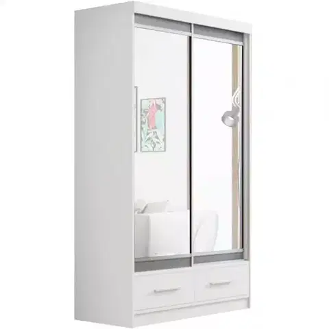 Šatníkové skrine Skriňa Margo 120 cm Dub biela mat/ sivá