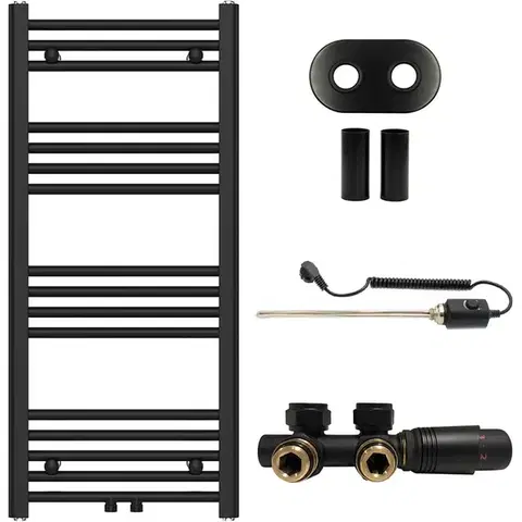 Doplnky do kúpeľne CERANO - Koupelnový radiátorový set Benito - kombinované vytápění, termo tyč - středové připojení 50 mm - 300W - černá matná - 1000x450 mm CER-190374