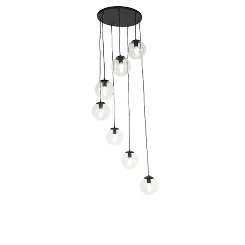 Závesné svietidlá Art Deco závesné svietidlo čierne 7-žiarovkové - Pallon