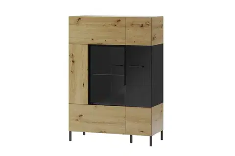 Komody a skrinky LOVENA 15 presklená vitrína, dub artisan/čierna