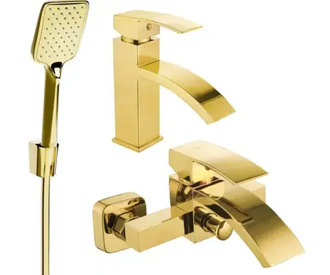 Kúpeľňové batérie MEXEN/S - Libra R62 Set umývadlovej a vaňovej batérie s príslušenstvom, zlato 745103R62-50
