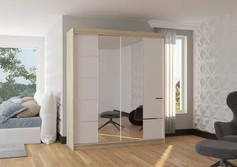 Šatníkové skrine ArtAdrk Šatníková skriňa TRAVES | 180 cm Skriňa: Dub sonoma / Biela