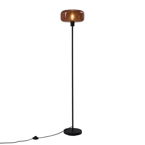Stojace lampy Retro stojacia lampa čierna s bronzovým sklom - Bizle