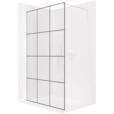 Sprchové dvere CERANO - Sprchová zástena Walk-in Onyx Cube Ľ/P - 8 mm - hranatá vzpera - biela matná, industriálne sklo - 90x200 CER-8050BD492