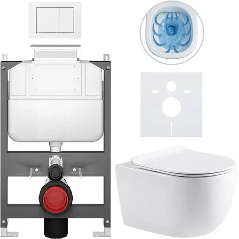 Záchody CERANO - Kompletný WC set Basic/Felci - biela lesklá - WC tlačidlo Maxio/Biela - ovládanie zhora - predstenová inštalácia - 53x37 CER-8050BD86075