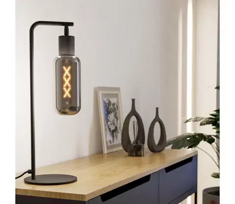 Lampy Eglo 901007 - Stolová lampa MAIONE 1xE27/4W/230V čierna/dymová 901007