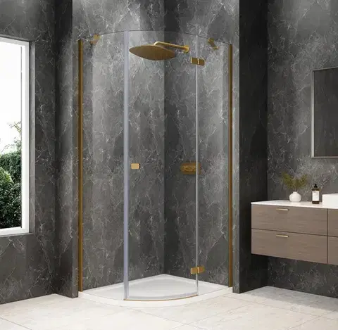 Sprchové dvere POLYSAN - GLOBE GOLD MATT štvrťkruhová sprchová zástena 1000x900, číre sklo, pravé GB2190RG
