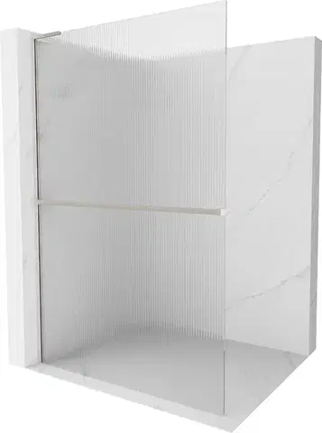 Sprchové dvere MEXEN/S - Kioto+ L Sprchová zástena WALK-IN s poličkou a držiakom uterákov 70 x 200, prúžky, nikel kartáčovaná 800-070-123-97-09