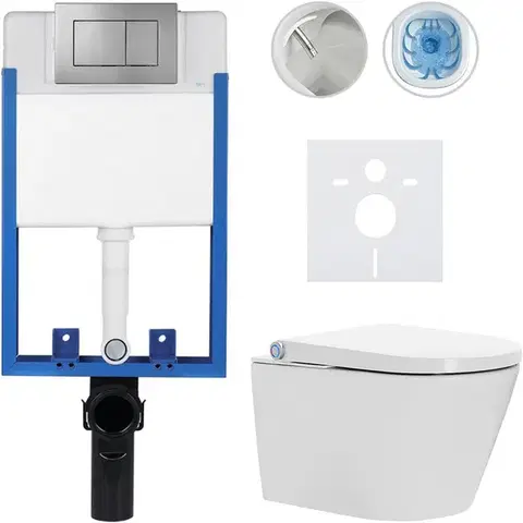 Záchody CERANO - Kompletní WC set Profi/Cronus Standard - bílá lesklá - WC tlačítko Classic/Tmavě šedá - pro zazdění - 59,3x38,4  CER-094468