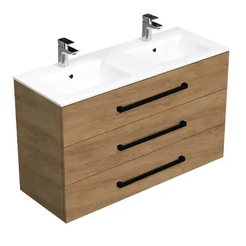 Kúpeľňový nábytok Kúpeľňová skrinka s čiernou úchytkou a umývadlom SAT Cube Way 120x71x46 cm dub Hickory mat CUBE46C1203DHMOD CUBE46C1203DHMOD