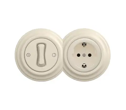 Predlžovacie káble lap - Retro jednopólový vypínač č. 1 a zásuvka SCHUKO 230 V s rámčekom v béžovom prevedení 2xKA0135+KA0128+KA0144