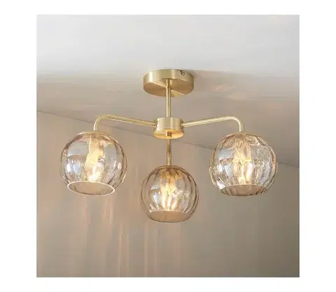 Svietidlá Endon 91968 - Prisadený luster DIMPLE 3xE14/25W/230V zlatá/dymová béžová 91968