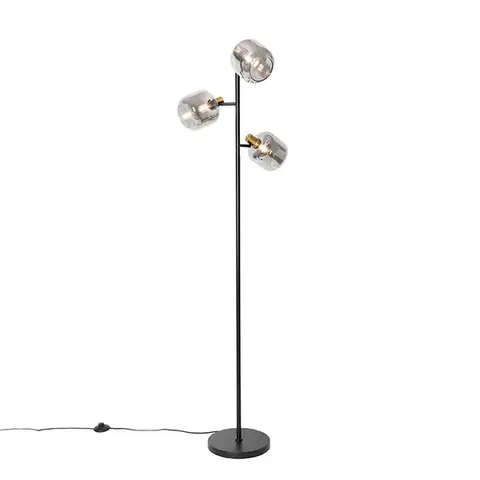 Stojace lampy Inteligentná stojaca lampa čierna so zlatom a dymovým sklom 3-svetlá vrátane 3 Wifi P45 - Zuzanna