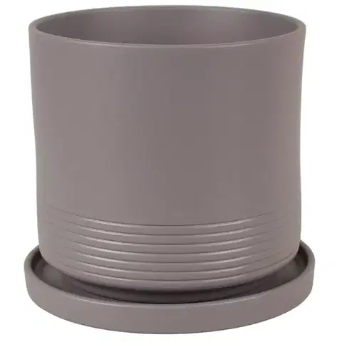 Záhrada Kvetináč Cylinder Rille 17 cm bazaltová matná + podmiska