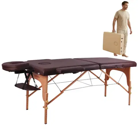 Masážne stoly a stoličky Masážne lehátko inSPORTline Taisage 186x70x62-84 cm 2-dielne drevené hnedá