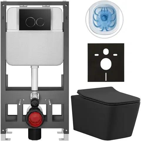 Záchody CERANO - Kompletný WC set Basic/Forte - čierna matná - WC tlačidlo Dualo/Čierna - voľne stojaca - predstenová inštalácia - 51x36 CER-8050BD86382