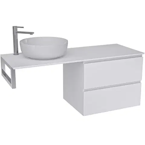 Kúpeľňový nábytok CERANO - Kúpeľňová skrinka Carole - biela matná + doska pod umývadlo Navira Slim - 18 mm + konzola chróm - 120x46x49,8 CER-606105