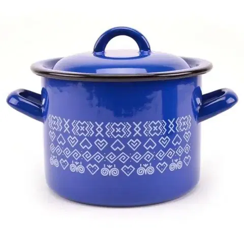 Hrnce Kinekus Hrniec smaltovaný s pokrievkou, 28cm / 14,5L, dekor Čičmany
